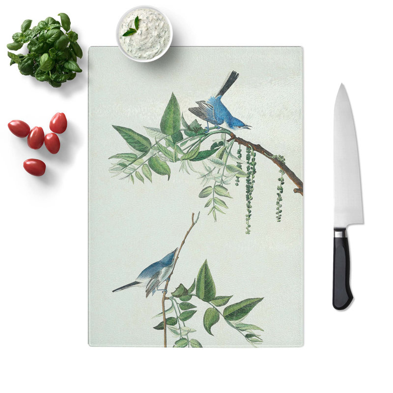Tempered Glass Flycatcher Birds Chopping Board, 28.5 cm W x 39 cm L