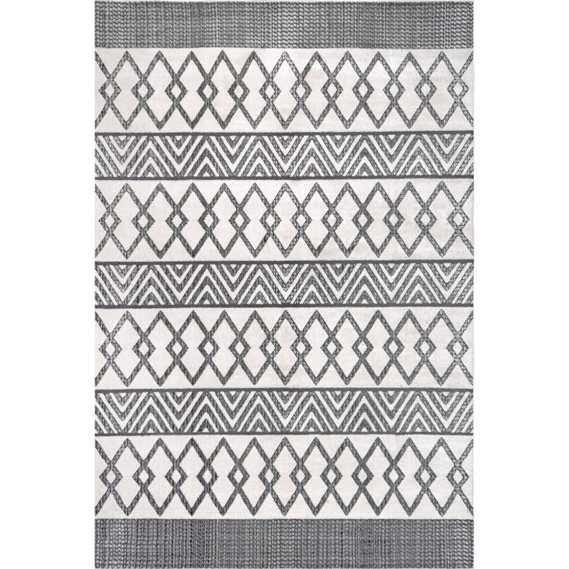 Tapis marocain Sagers pour le salon, la chambre et la cuisine, gris clair / ivoire, Rectangle 5 pi x 8 pi