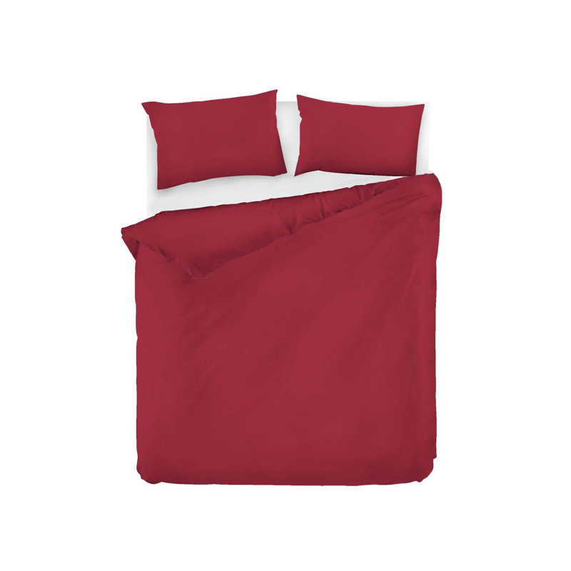 Ensemble de housse de couette 100% coton, Housse de couette double TG + 2 taies d'oreiller s, Rouge Bordeaux