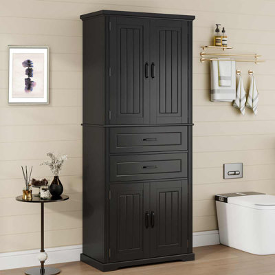 Armoire de rangement autoportante multifonctionnelle avec 2 tiroirs avec glissières et tablette réglable pour la salle de bain