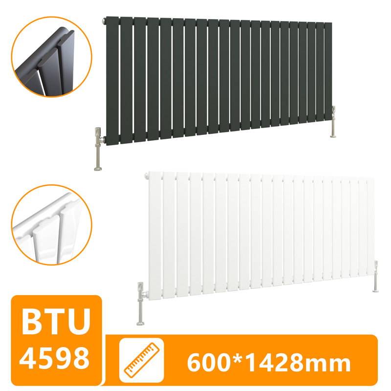 Flat Panel Central Heating Designer Radiator, Anthracite, 60cm H x 142.8cm W x 4.6cm D