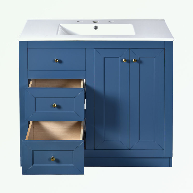 Meuble-lavabo avec lavabo en céramique, 2 tiroirs et tablette