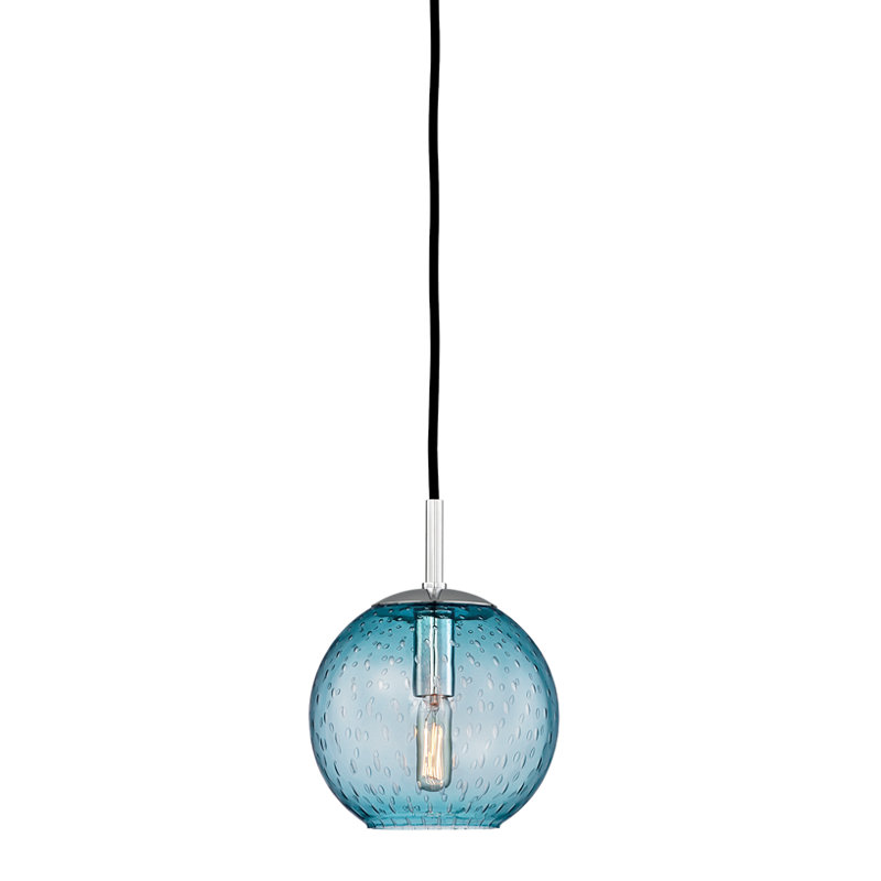 Rousseau 1 Light Pendant, Aged Brass, 12.75" H X 11.25" W X 11.25" D, Blue