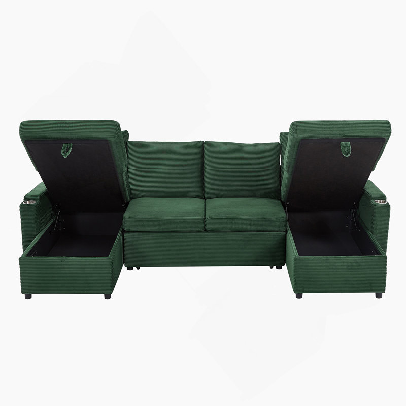 Convertible U-Shaped Sectional Sofa Bed With Dual Chaise Lounges, Multi-Functional Armrests, Storage, And USB Ports For Comfortable Living Spaces