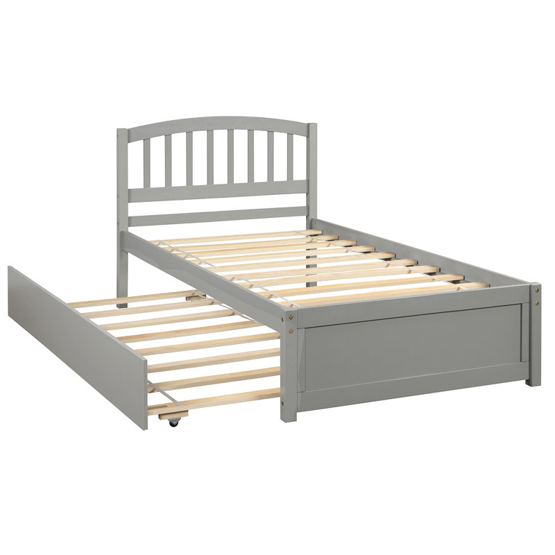 Lit simple avec lit gigogne et plateforme en bois gris - soutien solide et élégance élégante