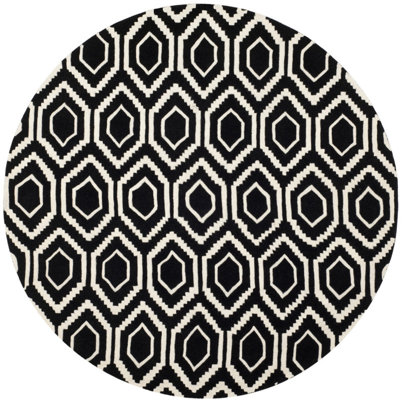 Deedie Hand Tufted Wool Geometric Rug, Round 7'