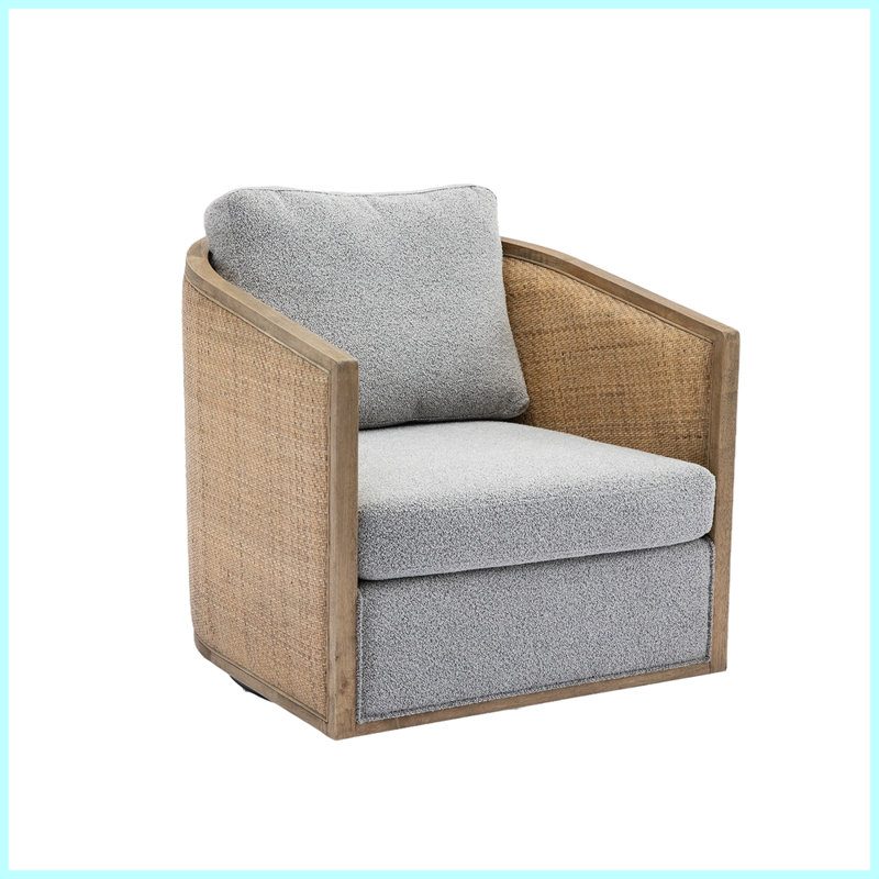 Swivel Barrel Chair, 360 Degree Swivel Barrel Club Chair, Gray Boucle