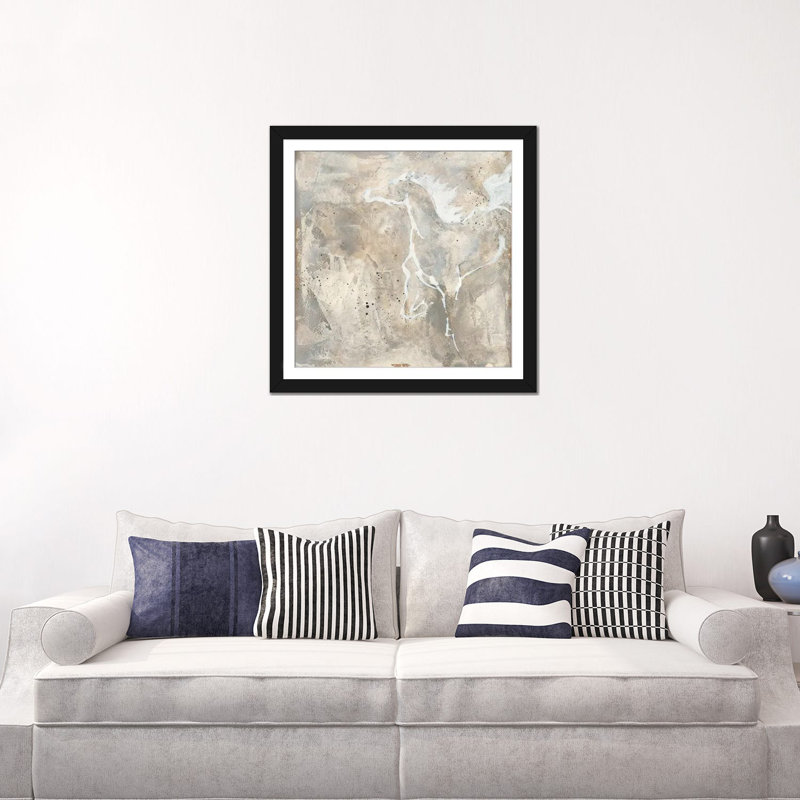 « white cheval ii », reproduction sur toile, H 37 po x l 37 po x P 1,5 po, Toile avec cadre noir, Blanc