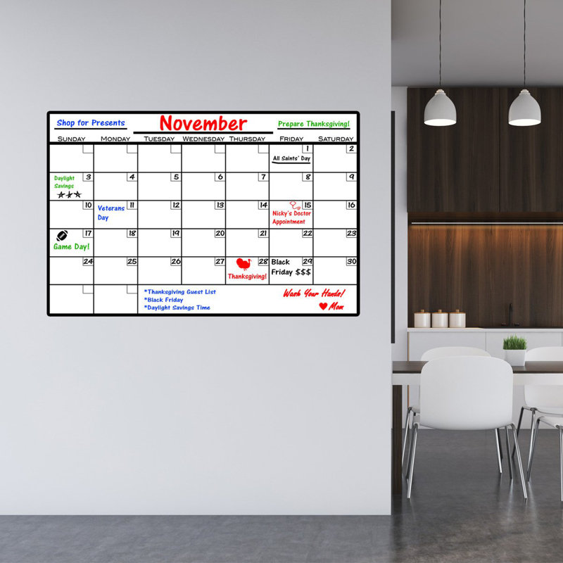 Adhésif décoratif calendrier effaçable à sec, 16 po x 24 po