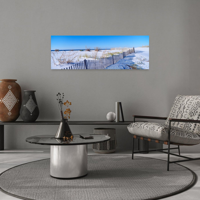 Sea oats and fence along white sand beach at Santa Rosa Island near Pensacola Florida 1 Piece Wrapped Canvas Panoramic Wall Art