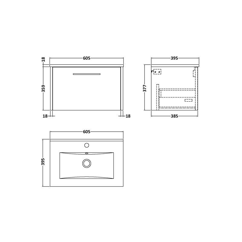 Juno 600mm Single Bathroom Vanity with Drop In Vitreous China Basin