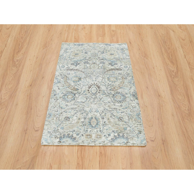 Tapis oriental en soie et en laine noué à la main 3 pi 3 po x 5 pi A7CA524507574C4C92BAB6736364CD69
