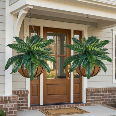 2 Pack Artificial Boston Ferns 30 Branches Plastic Faux Greenery for Indoor & Outdoor Home Decor
