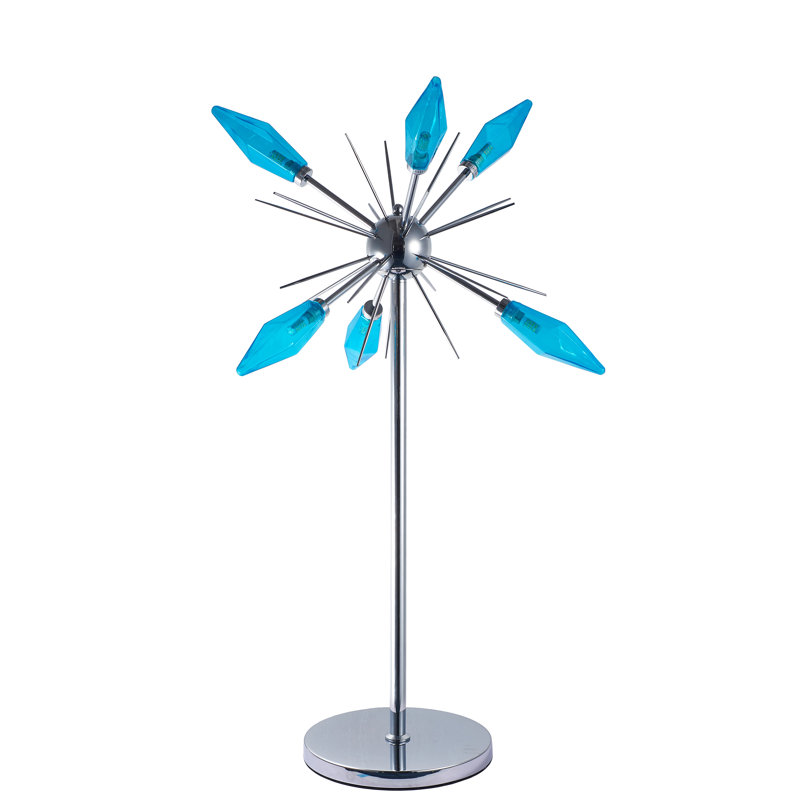 Lampe de table Gulzhan, Base chromée / verre bleu