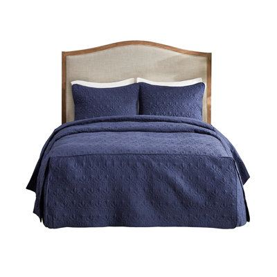 Soft And Cozy 3 Piece Navy King Bedspread - , Split Corner, Pleated Design, Fill Piece, Corner Fabric
