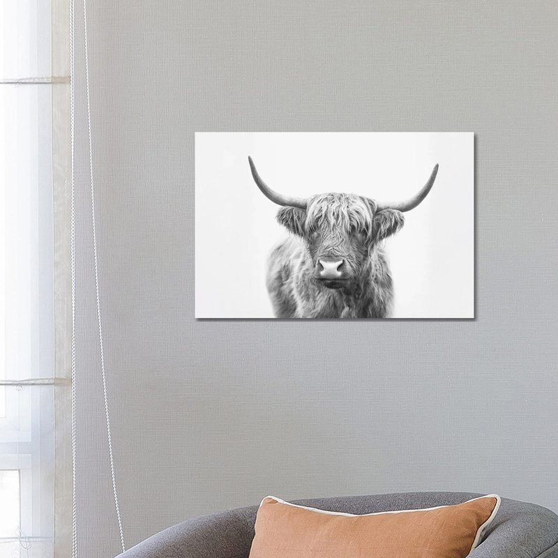 «Highland Bull» par Sissi & Seb - impression d'art graphique, 18" H x 26" W x1.5" D, Pas de tapis, Toile tendue