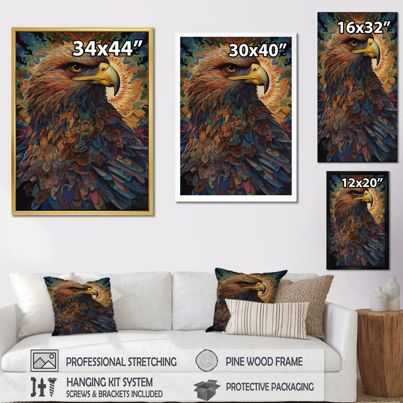 «Majestic Eagle Gaze Illustration I», reproduction d'art d'aigle, H 32 po x l 16 po x P 1 po, Cadre flottant blanc