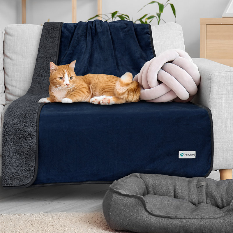 Medium Blue and Charcoal Waterproof Reversible Pet Blanket