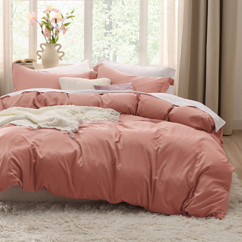 Bedsure Microfiber Duvet Cover King Size - Prewashed Cotton-Like Extra Soft Bedding Set (Set of 3), Pink Clay