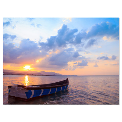 «Small Fishermen Boat at Sunset», reproduction de photo sur toile tendue