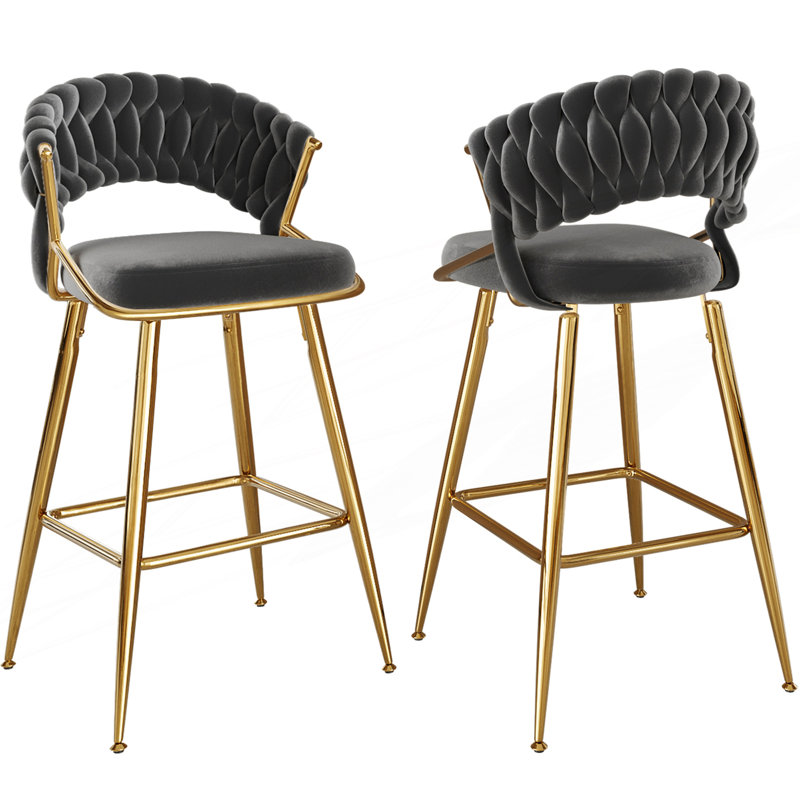 Upholstered Counter Stool, Gris/doré