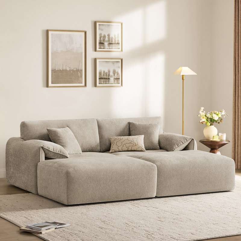 Bodhild 94.8" Feather-Filled Chenille Upholstered Sleeper Sofa, Taupe