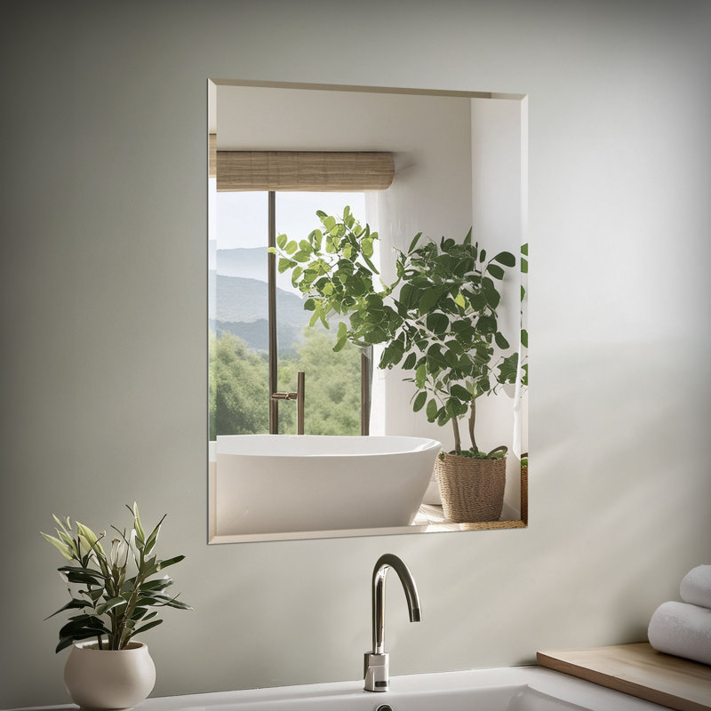 Flush Mount Frameless Beveled Wall Rectangle Mirror | Mount Landscape or Portrait, 31.5" H x 23.5" W