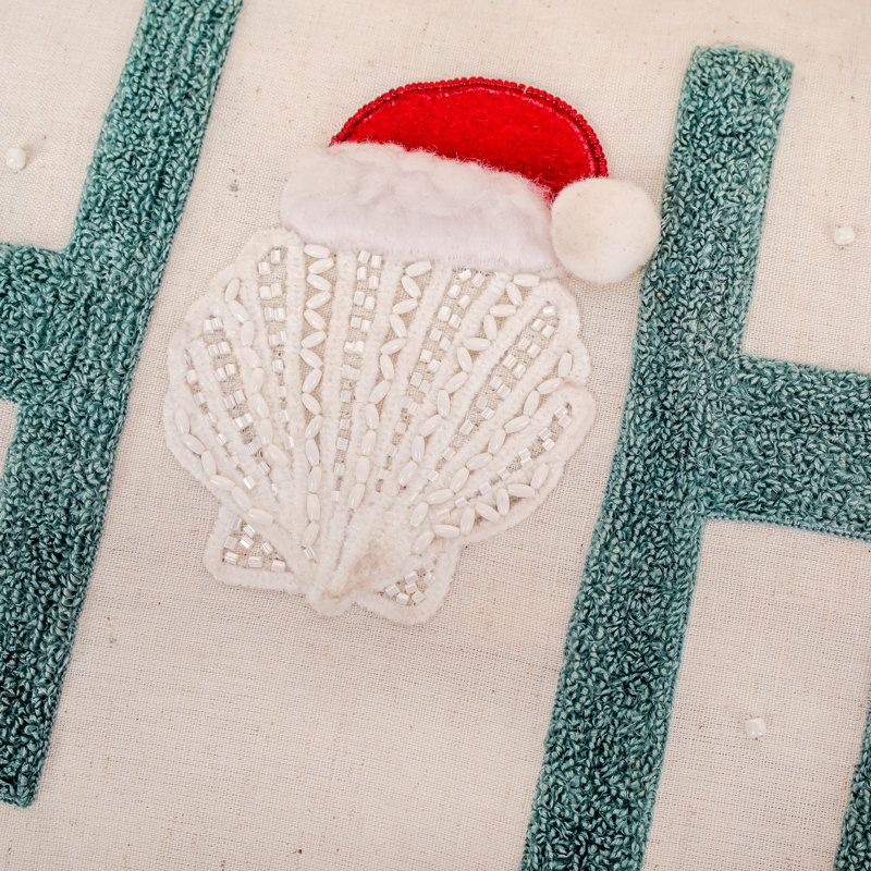 14"x26" White and Green Embroidered Holiday Throw Pillow
