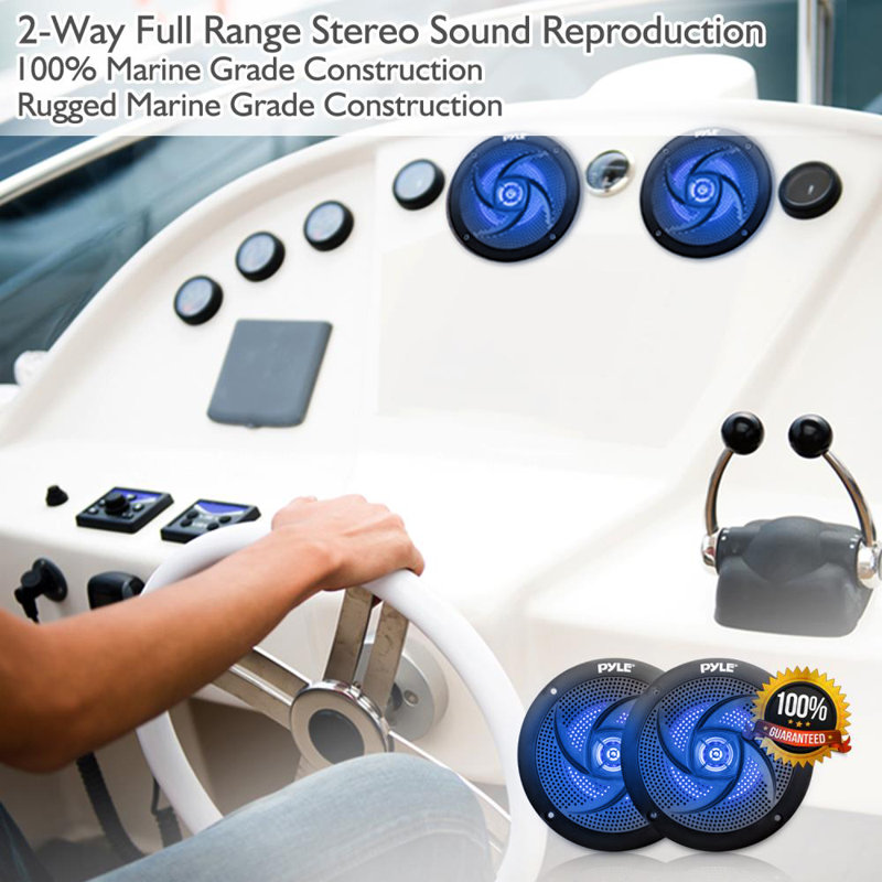 Pyle Marine Speakers - 5.25 Inch 2 Way Waterproof And Weather Resistant Outdoor Audio Stereo Sound System With Led Lights, 180 Watt Power And Low Profile Slim Style - 1 Pair - Plmrs53Bl