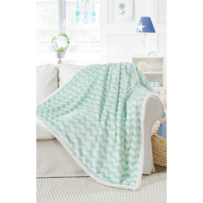 Infinity Throws Chevron Hand Woven Throw Blanket, Mint Blue/White