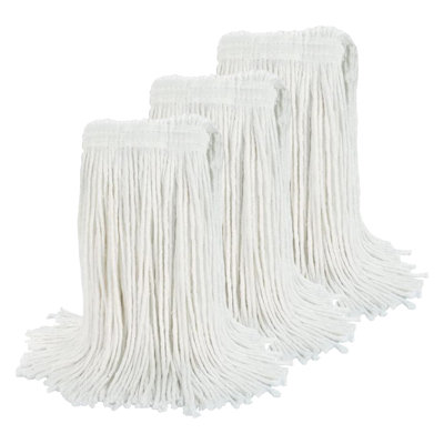 Moptimistic 24Oz Rayon Floor Mop Head | Pack Of 3 | White | Cut-End Rayon Mop Head Replacement | Durable & Economical | For Home, Industrial And Commercial Use