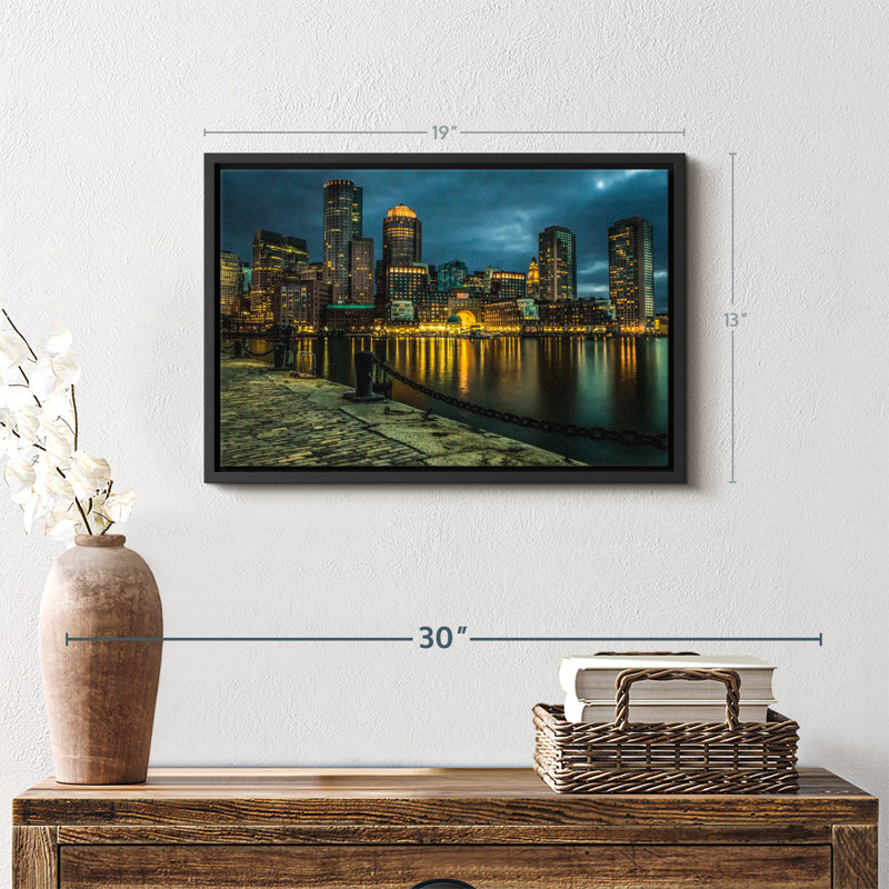 «Boston Skyline At Night Wall Art», H 13 po x l 19 po