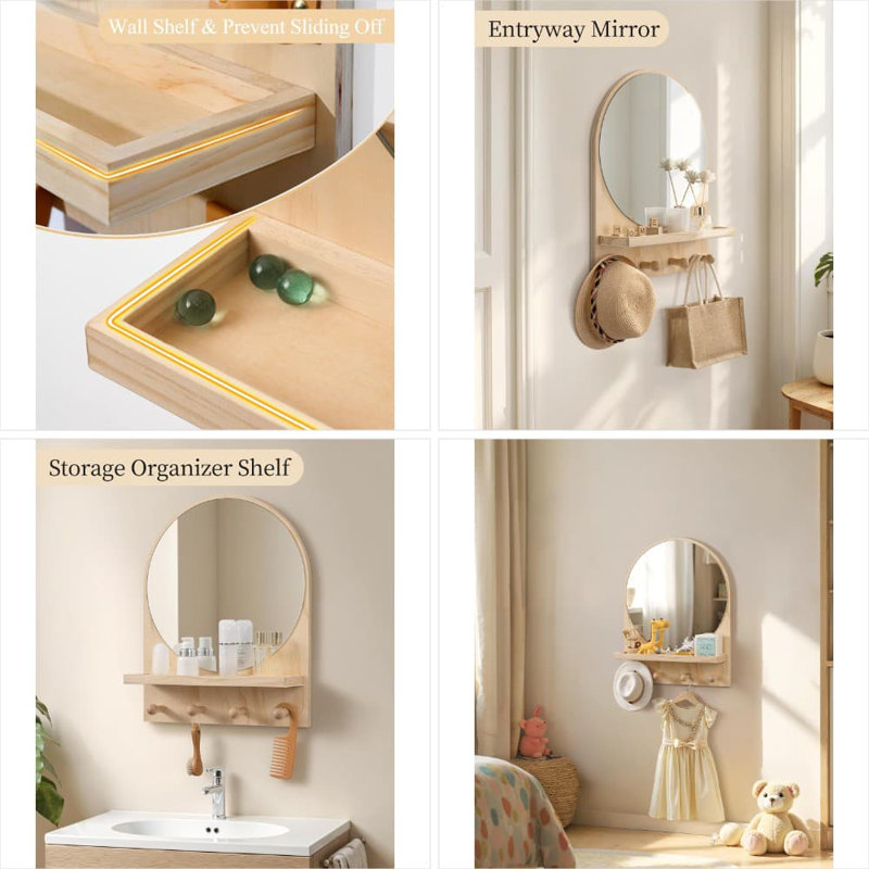 Miroir circulaire avec tablette Boho