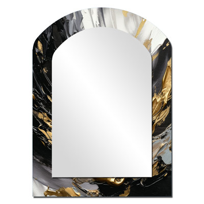 Dreams Of Abundance Black And Gold III - Abstract Painting Arch Decorative Mirror, Modern Asymmetrical Wall Mirror, Printed Metal Art