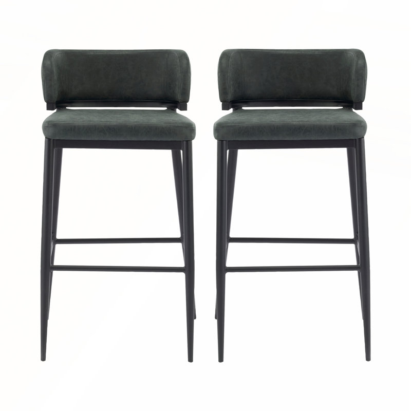 Ensemble de tabourets de bar robustes en métal et en cuir avec design industriel pour les maisons modernes, Vert foncé