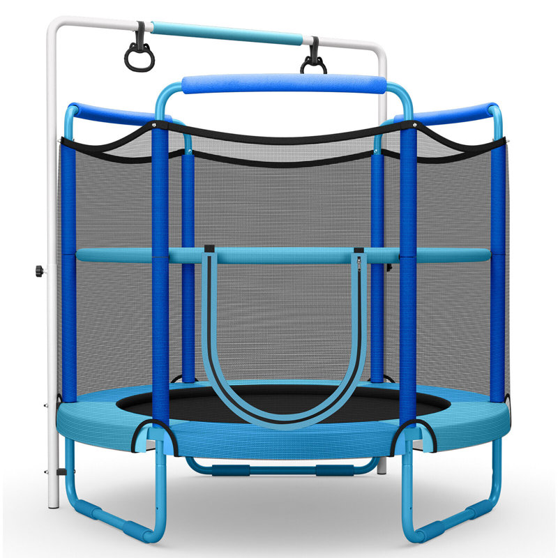 Trampoline de jardin rond de 60 pi avec enceinte sécuritaire Gymax, Bleu