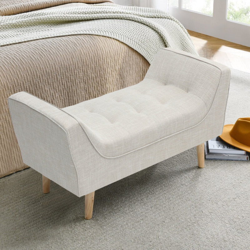 Evelina Chenille Upholstered Bench, Beige