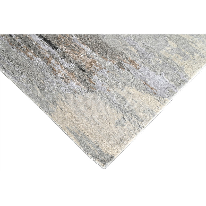 High-Quality Hand-Knotted Light Blue And Copper Area Rug, Rectangle 5' x 8'