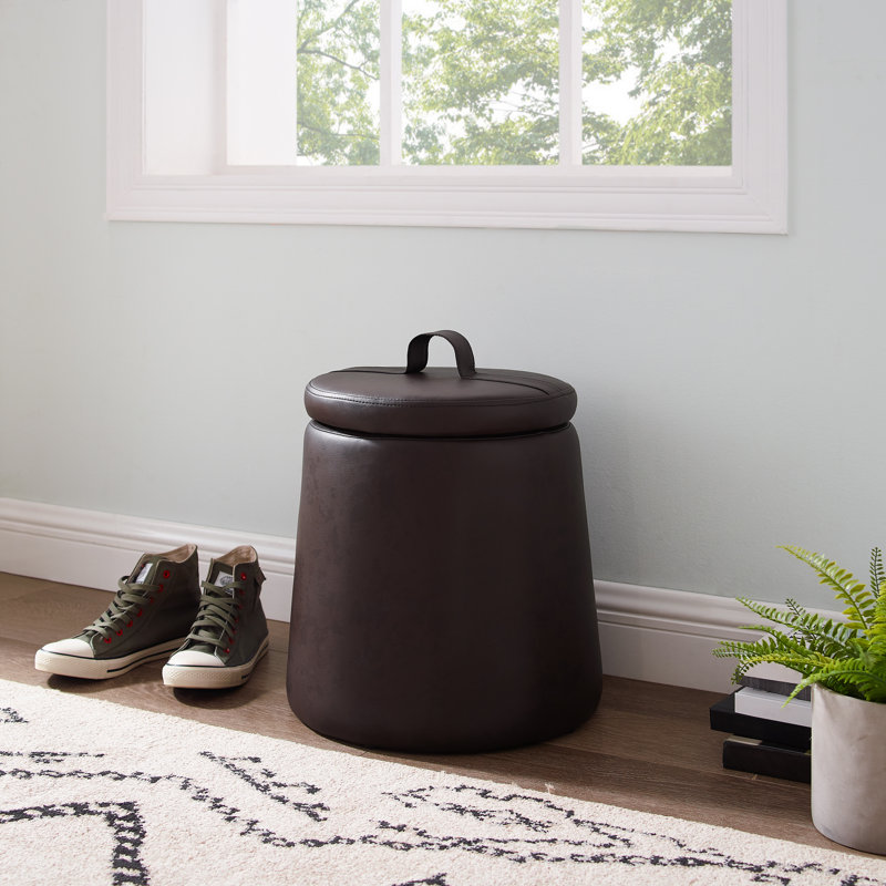 Adylee Upholstered Ottoman, Brown Faux Leather