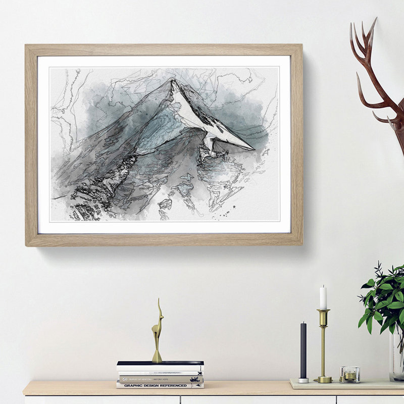 Snow Covered Mountain in India in Abstract - Picture Frame Graphic Art Print, Oak Framed, 48cm H x 65cm W x 2cm D
