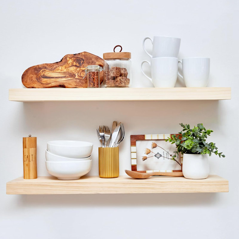 Unfinished Floating Shelves - DIY Solid Wood for Custom Staining Projects, 1.5" H x 15" W x 6.5" D