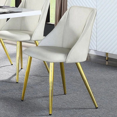 2 chaises d'appoint de salle à manger en cuir synthétique blanc, coussins en mousse haute densité, pieds en métal, structure intérieure en bois composite, ensemble facile à assembler avec quincaillerie en cuir rembourré pour la salle à manger, rembourrage,