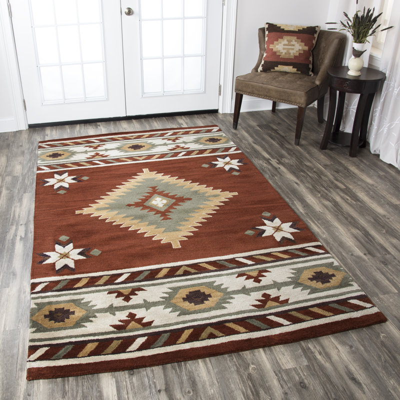 Tapis rouge en laine touffeté à la main Eastman Southwestern, Rectangulaire 8 pi x 10 pi