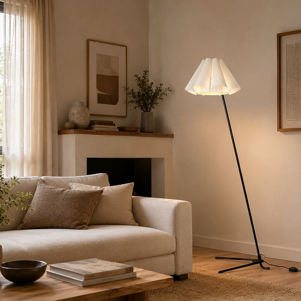 1-Light Dimmable 66.4’’ Arched Fabric Gold Floor Lamp With Foot Switch, Black