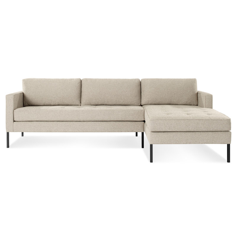 Paramount Chaise Sectional, Black, Sanford Oatmeal Basketweave, Right Hand Facing