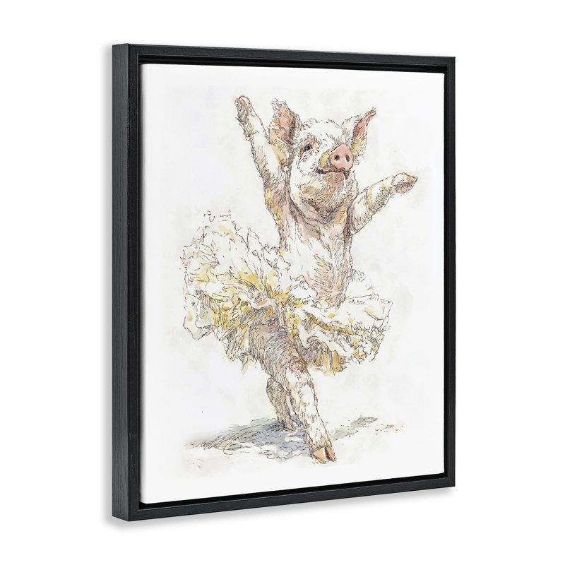 Cadre flottant Ballet Pig Tutu, design par Ziwei Li, Cadre flottant noir de jais, H 21 po x l 17 po