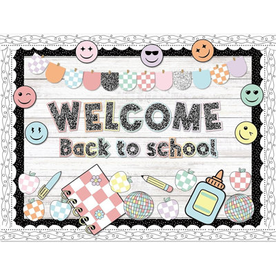 Composition Notebook Bulletin Board Set – Welcome Back To School Classroom Decorations With Smile Face Cutouts For Chalkboard, Wall & Door (classic Theme)