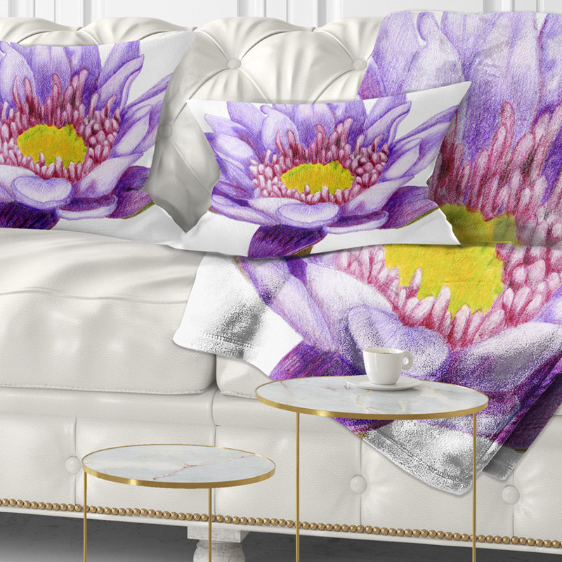 Oreiller floral dessiné à la main Lotus, Rectangulaire, 12 po x 20 po