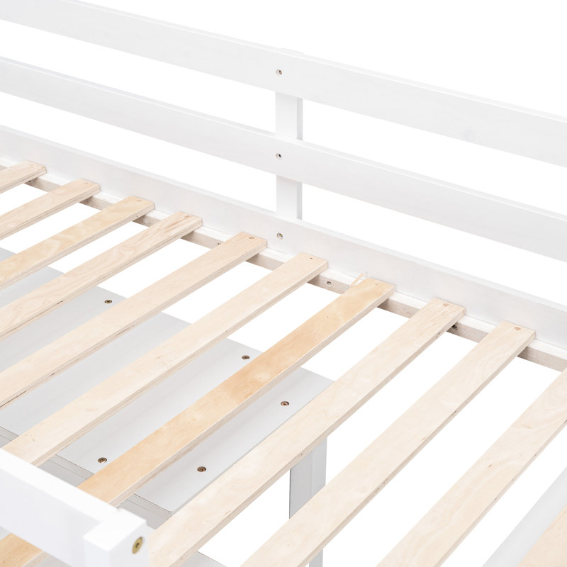 Lit mezzanine simple avec bureau portatif et tablettes, blanc, lit en bois massif amélioré pour la chambre à coucher, rangement pratique rétractable