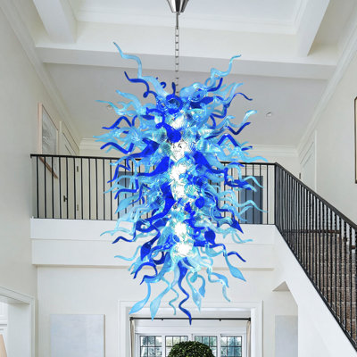 Multi Blue Hand Blown Glass Luxury Chandelier with Bulbs